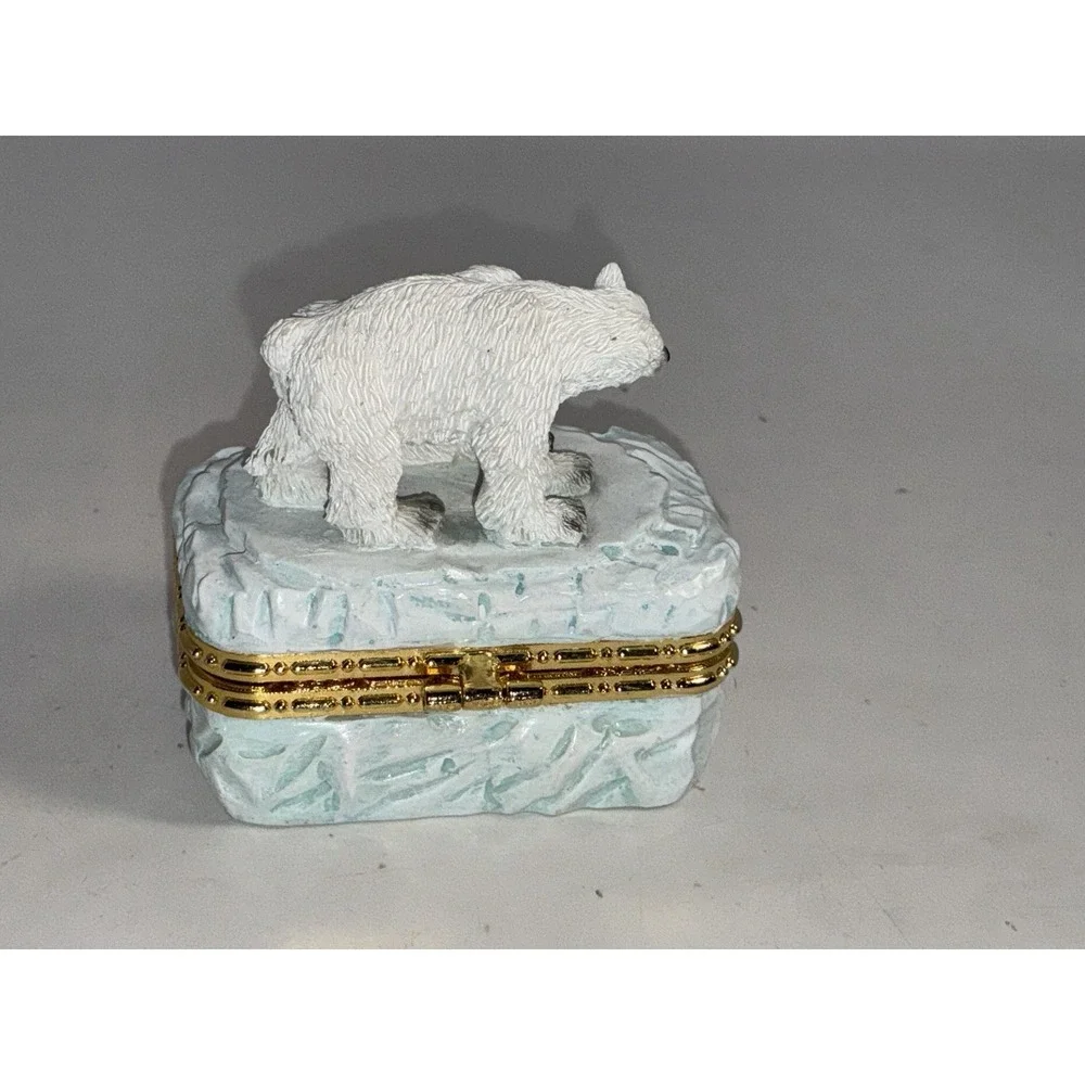 Polar Bears Trinket Box Ranger International Corp 1998 Gold Trim Felt Lined